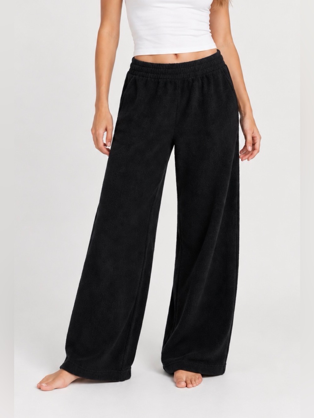 Eberjey Black Plush Fleece Wide Leg Lounge Pants Size Small